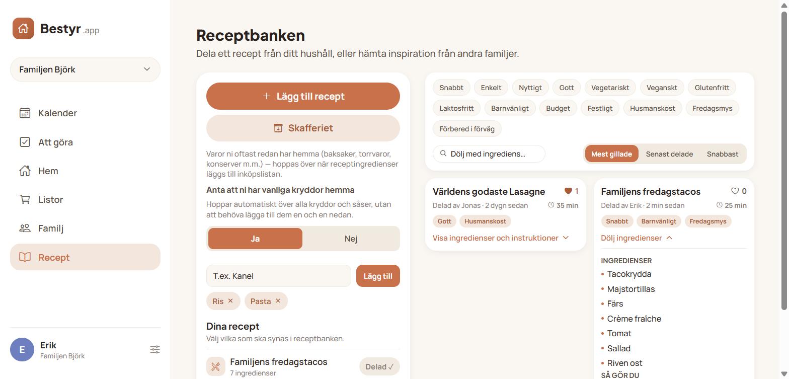 Bestyr på desktop: Skafferiet, välj mellan ett snabbt kryddfilter eller manuell full koll på varorna